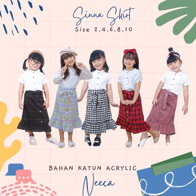 Setelan Rok Dan Kemeja Anak Cewek Sinna Skrit Neeca Kiddos Size 2 4 6 8 10 Tahun