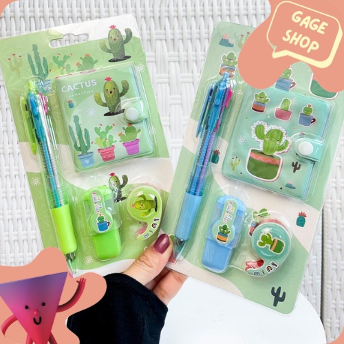 

paket alat tulis murah 4 in 1 karakter kaktus paket lucu imut keperluan anak sekolah pen buku imut unik bisa COD termurah import