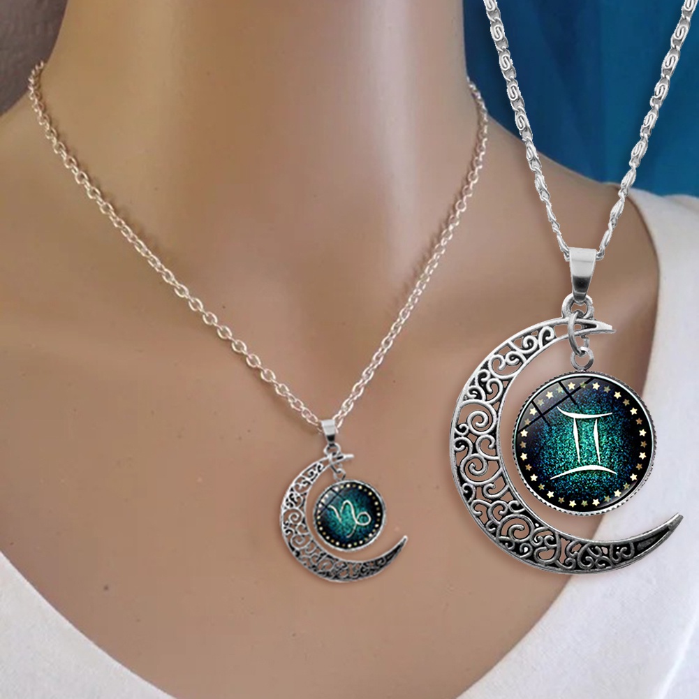 Kalung Rantai Titanium Steel Liontin Bulat Motif Rasi Bintang Luminous Ala Korea Untuk Pria