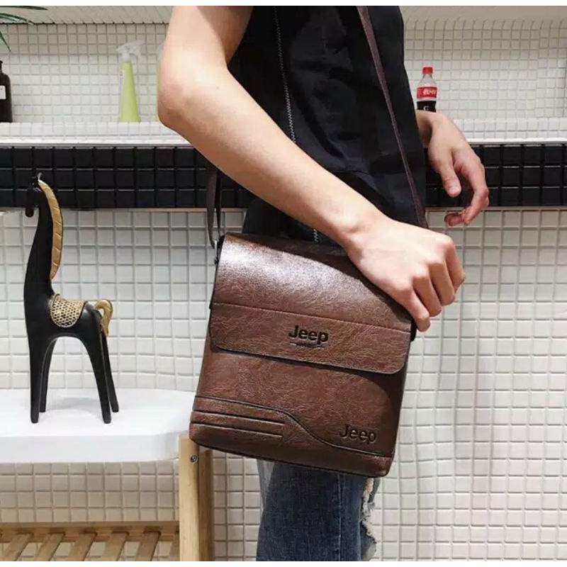 Tas Selempang Kulit PU Sintetis Jeep Asli Impor Sling Bag Pria Terlaris