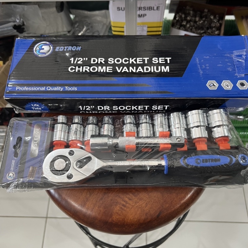 Kunci sok set 12 pcs 1/2” edtron kunci socket ratchet shock set crv