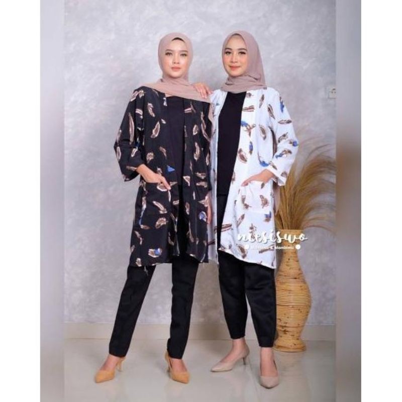 Cardigan motif bulu/ Malauni long cardigan-3