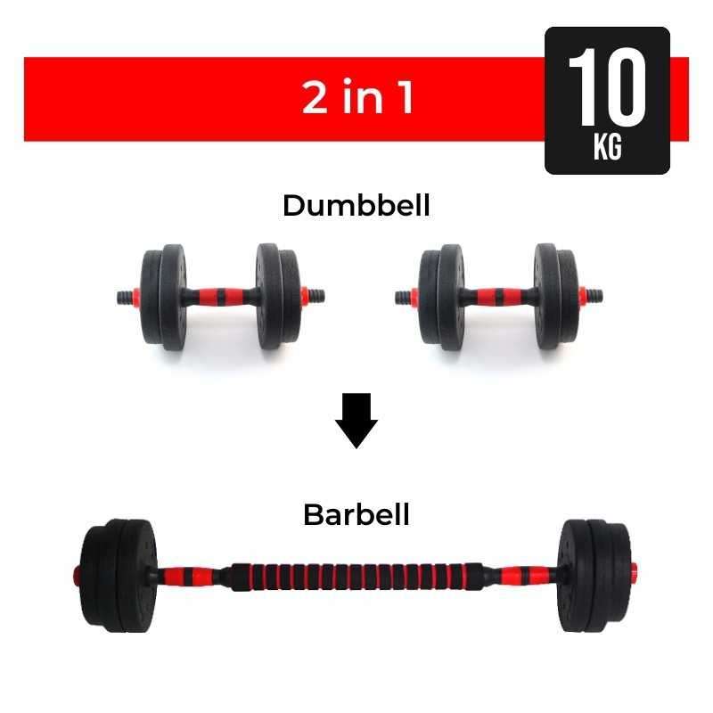 PROMO 2in1 DUMBBLE &amp; BARBLE ALAT FITNES MULTIFUNGSI UP TO 10KG UNTUK MENINGKATKAN KESTABILAN TUBUH