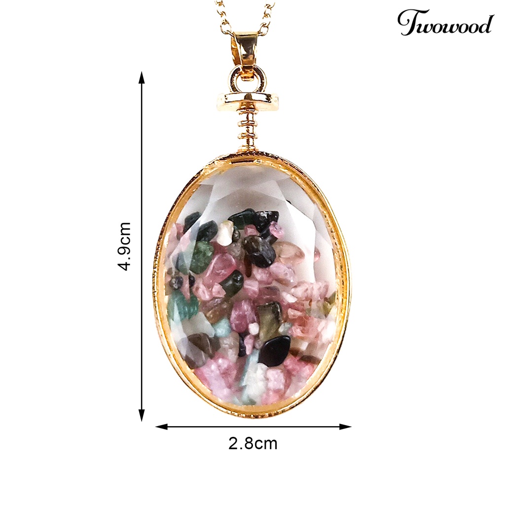 Twowood Oval Shape Transparent Glass Necklace Pendant Alloy Natural Stone Wish Bottle Pendant Charm Gift