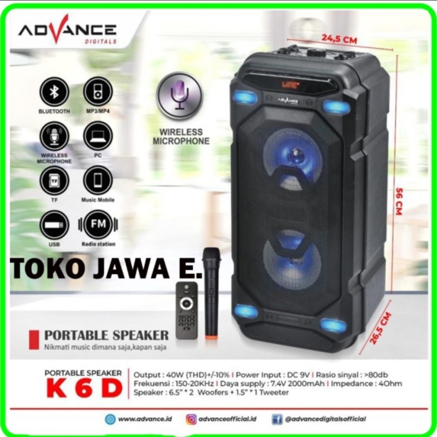 ADVANCE K6D - Speaker Meeting Bluetooth / Speaker Portable 6,5&quot; x 2 - K 6 D