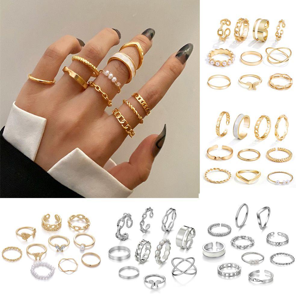 Top 10PCS set Cincin Desain Fashion Vintage Hollow Gold/Silver Cross Open Finger Knuckle