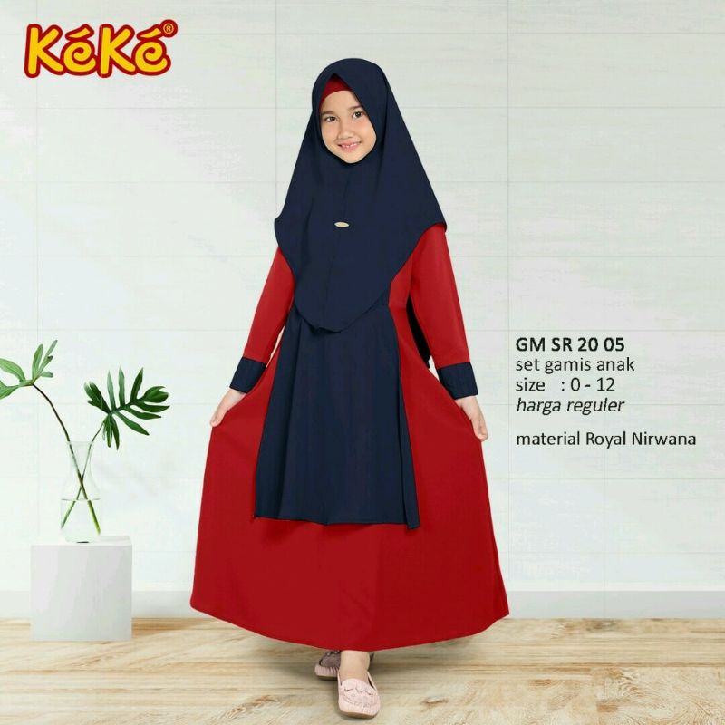 Gamis Anak Terbaru Keke GMSR 2005 Keke Size 7 Warna Merah-Navy