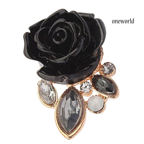 OW@ Women's Retro Elegant Rose Flower Rhinestone Inlaid Ear Studs Earrings Gift