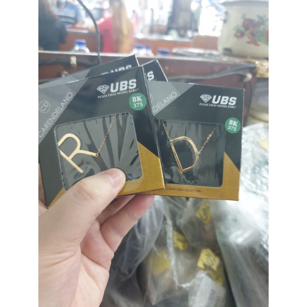 Kalung carendelano huruf D U  inisial nama D R emas asli 375 alfabet 37,5% muda