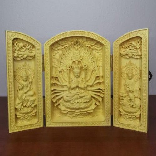 Buddhism Handcraft Boxwood Carving Kwan-yin Avalokitesvara Statue Box Kotak Kayu Patung Kwan Im