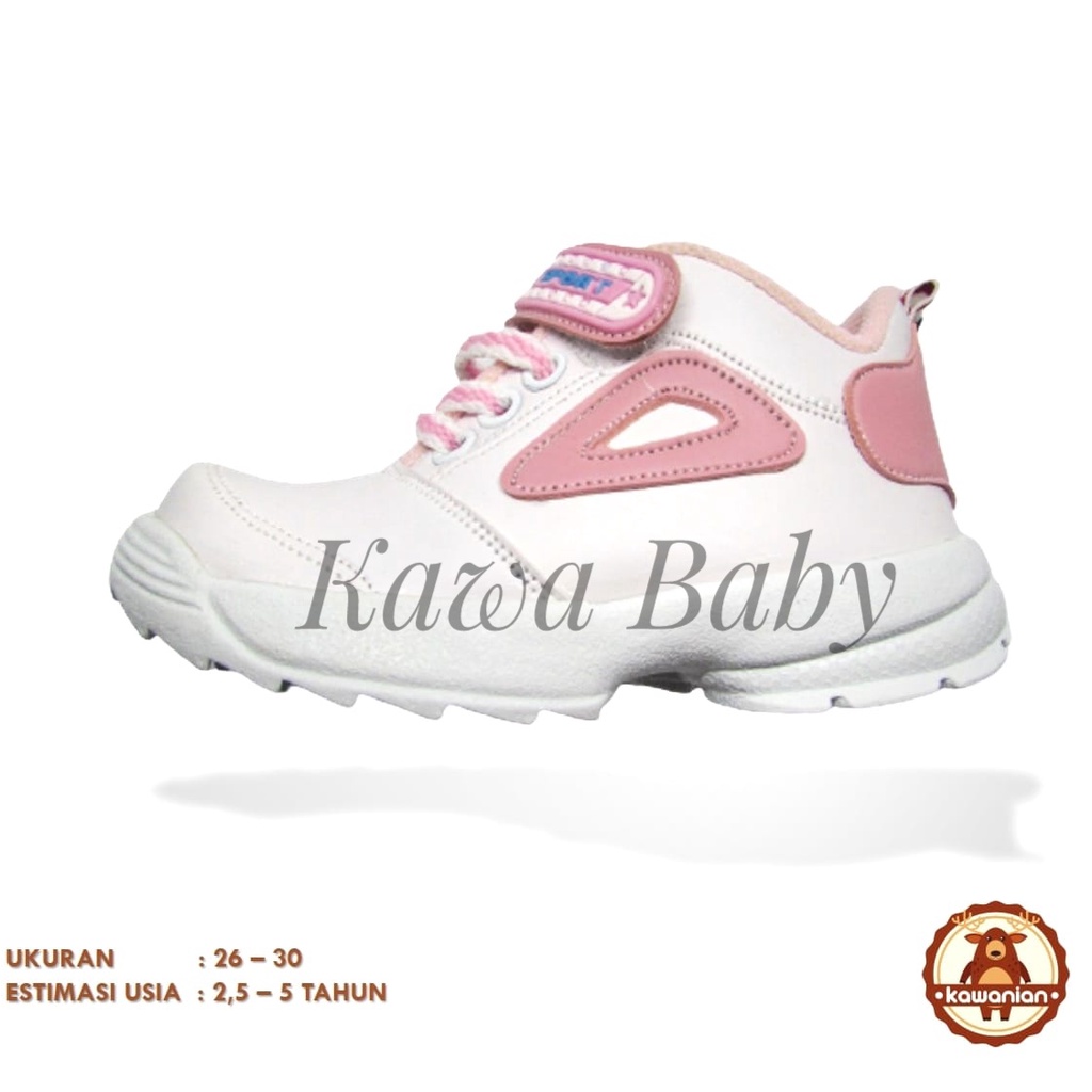 Sepatu anak perempuan premium sporty white Pink seri D