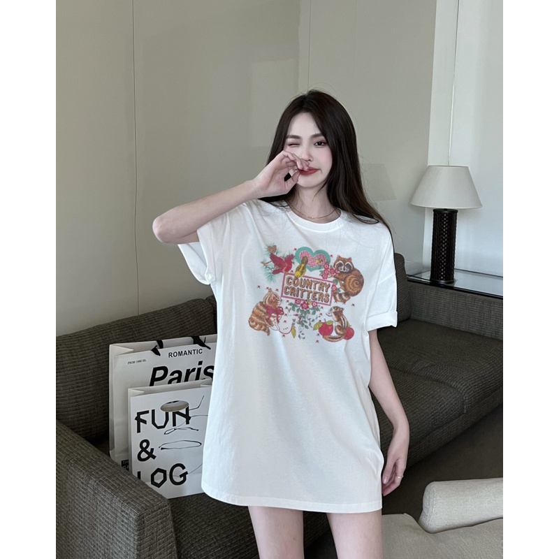 XIAOZHAINV Kaos Putih Atasan Wanita Letter Pattern Lengan Pendek A0024