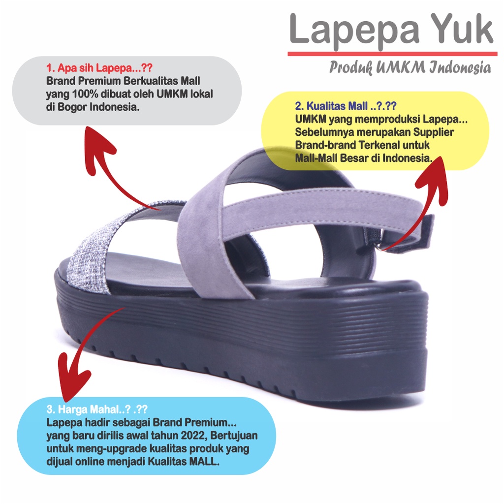 LAPEPA YUK -  Sepatu Sandal Wanita Wedges GHEA COLOR Model Ban dua Tali Strap belakang Hak Tinggi Sole 4 cm Spatu Sendal Gunung Cewek  Size 36 37 38 39 40 Warna GREY Abu-abu Cewe Kekinian Premium Terbaru Shoes Ori Original Mall Official Store Promo