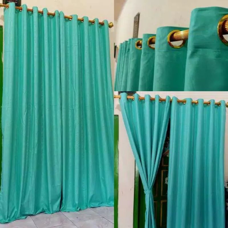 Gorden Hordeng Tirai Jendela Pintu Rumah Minimalis Hijau Tosca ukuran 120*200