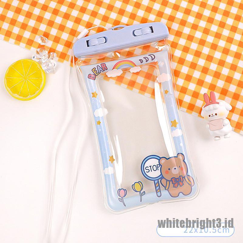 (white3) Tas Pouch Transparan Anti Air Motif Kartun Lucu Untuk Handphone