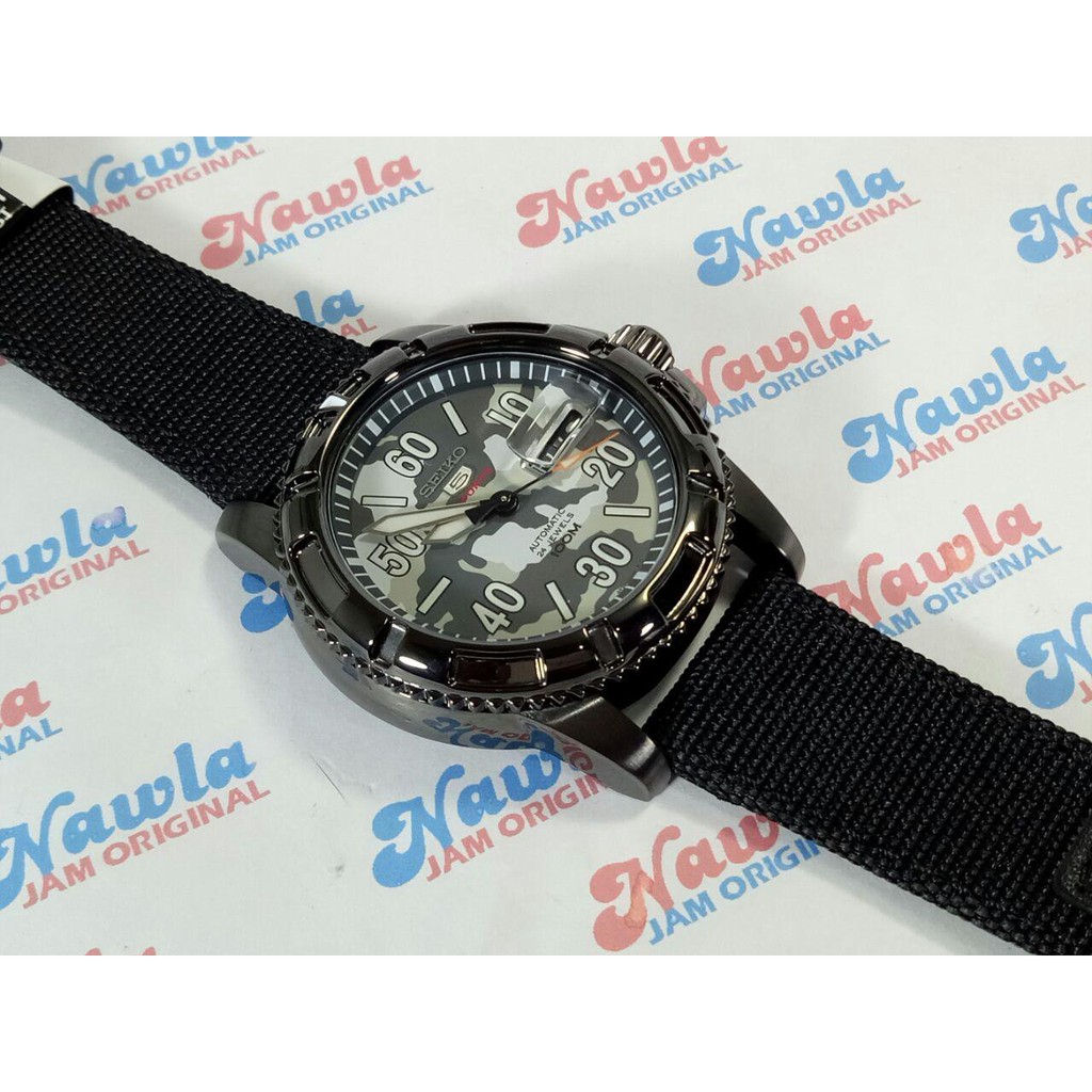 Seiko 5 Sports SRP225K2 Army Black Nylon - Jam Tangan Pria SRP225