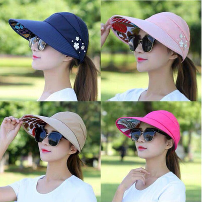 Topi Pantai Golf Lipat Korea Wanita Import Topi Lebar Fashion Wanita - Pink