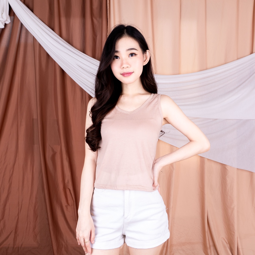TANGTOP / TANKTOP / TANK TOP Tali Besar XL / SINGLET-CREAM
