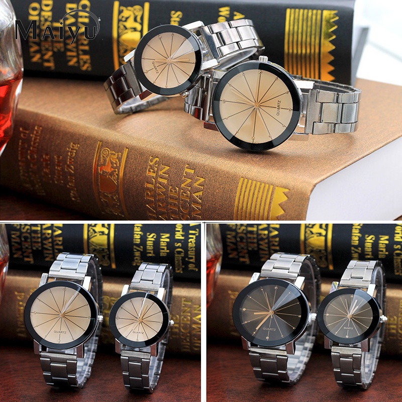 Jam Tangan Wanita A0107 Fashion Black Dial Couple Watches Steel Band Men's and Women's Watches