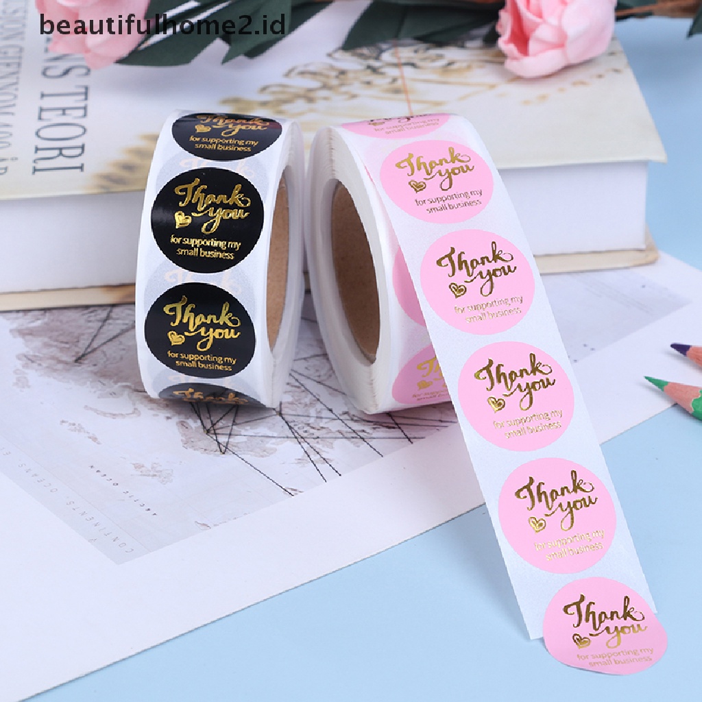 (Beautifulhome2) Buku Literatur Bahasa Mandarin500pcs Stiker Bulat Tulisan Thank You Warna Pink / Hitam Untuk Pernikahan