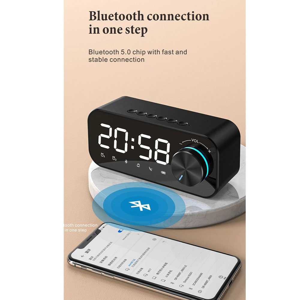 [ORIGINAL] Jam Weker Alarm Meja Kamar Tidur Digital Clock Dengan Speaker Bluetooth 5.0 Terbaru Hitam