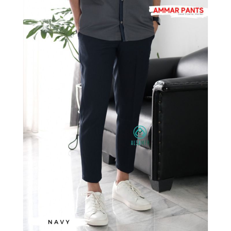 CELANA PANJANG ANKLE PANTS SLIM FIT SEMI FORMAL AMMAR PANT BY ALSAMEN ( LA ISBAL)