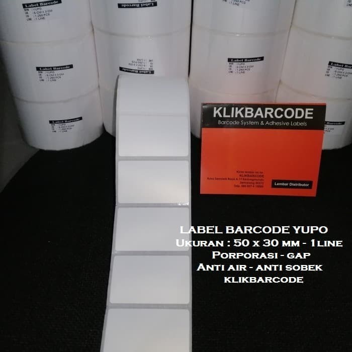 

label yupo anti air,anti sobek, 50 x 30mm, 1line, vinyl, 5x3cm,barcode isi : 1000pcs
