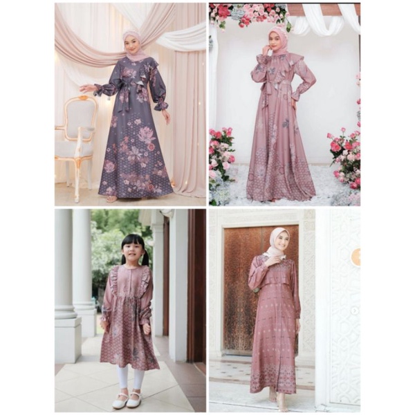 Siap Kirim - Sawarna Teratai Syaline Dress Kids in Grey Dusty Pink Rouge Zamrud S M L XL XXL by Vani