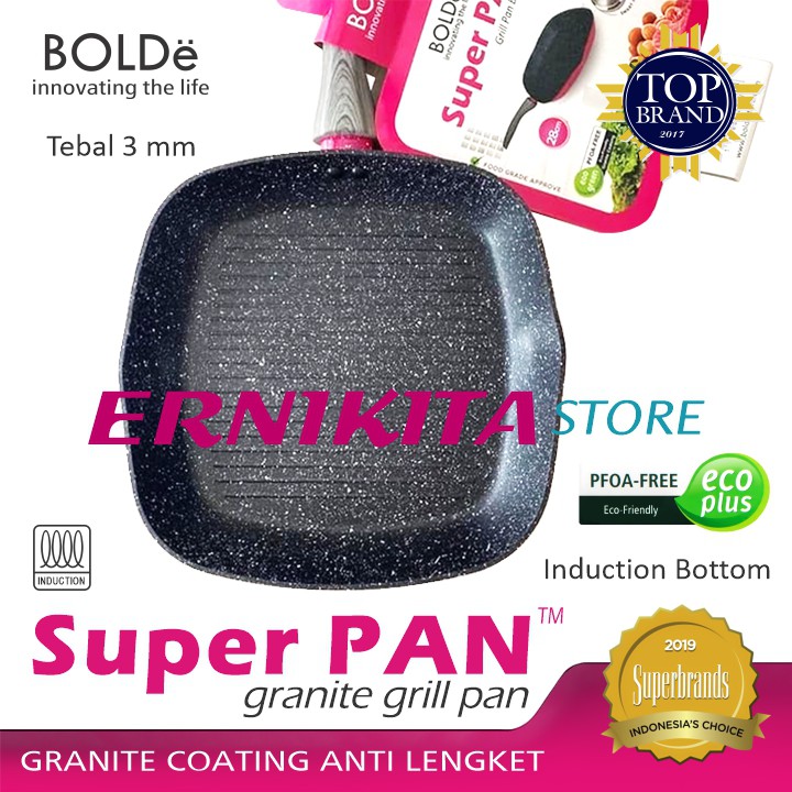 BOLDe SUPER GRILL PAN BLACK PINK 28 CM - Wajan Pemanggang Granite Coating