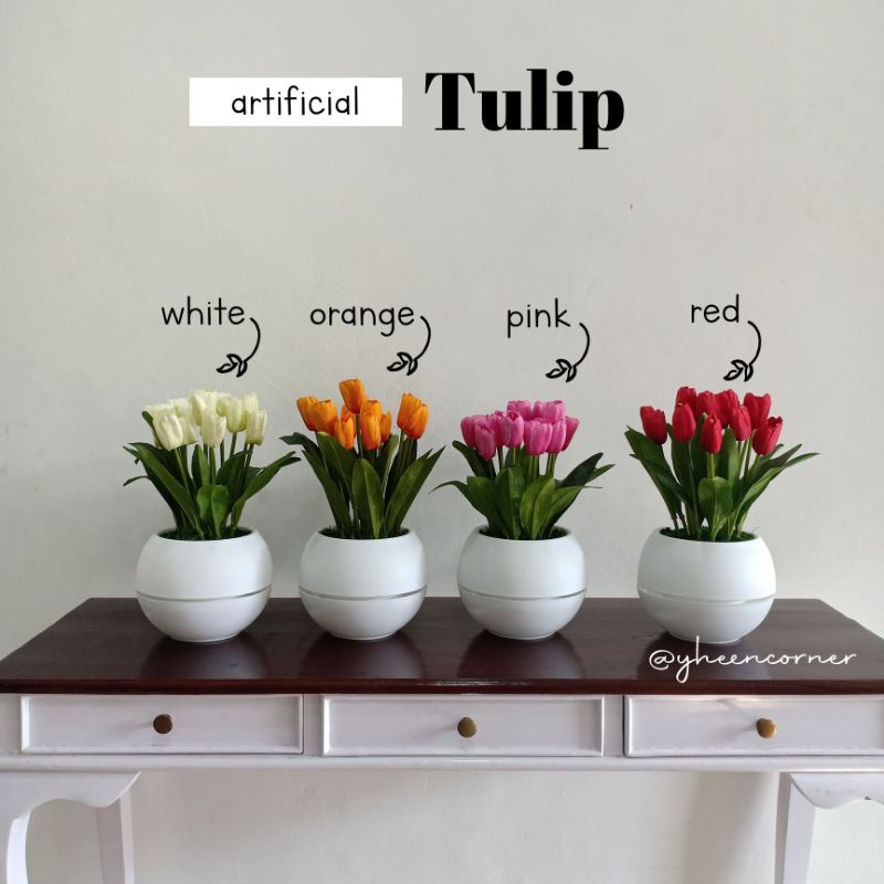 Artificial Tulip Set Vas / Bunga tulip Dengan Pot Bola Jumbo