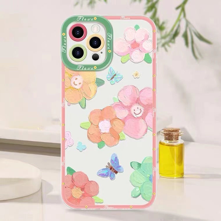 Soft Case Transparan Motif Bunga Untuk IPhone 13 13pro 12promaxSE2 2020 / 11 Pro MAX / 6S / 7 / 8plus / XR