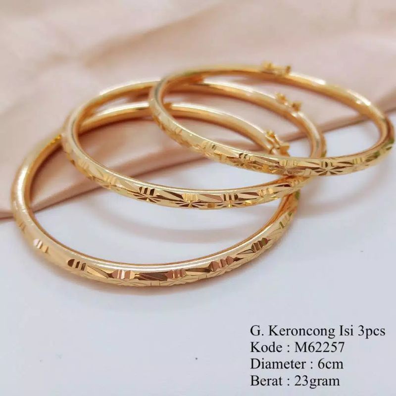 3pcs Gelang Keroncong Titanium Lapis Emas Premium Quality ANTI KARAT 62139