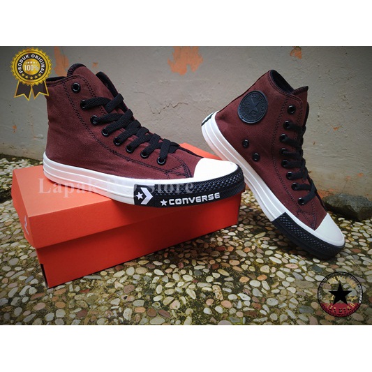 Sepatu Canvas Pria Wanita Converse Chuck Taylor All Star Allstar 70s High Brown Allstar Terbaru Logo Samping  Coklat Tinggi