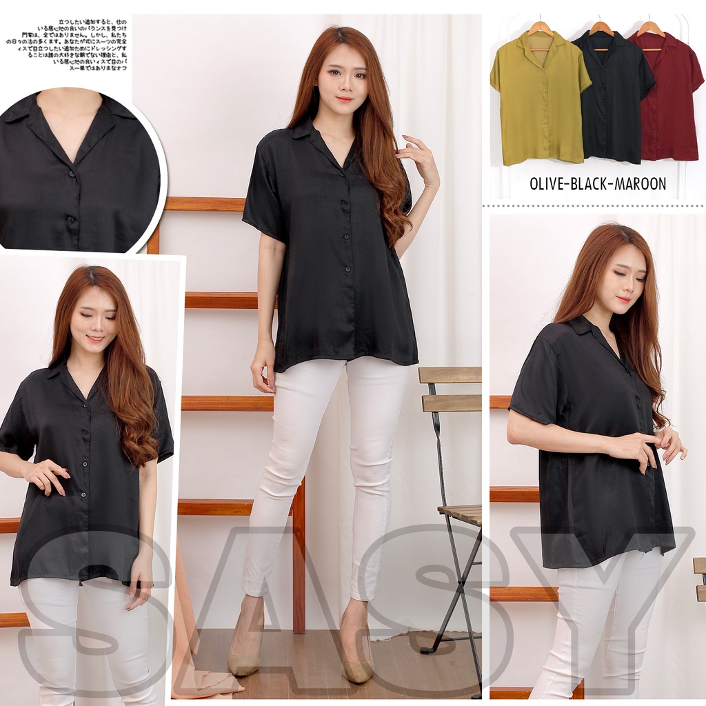 BASIC TOP KEMEJA WANITA TANGAN PENDEK KATUN RAYON TWILL ATASAN WANITA LENGAN PENDEK PREMIUM COD