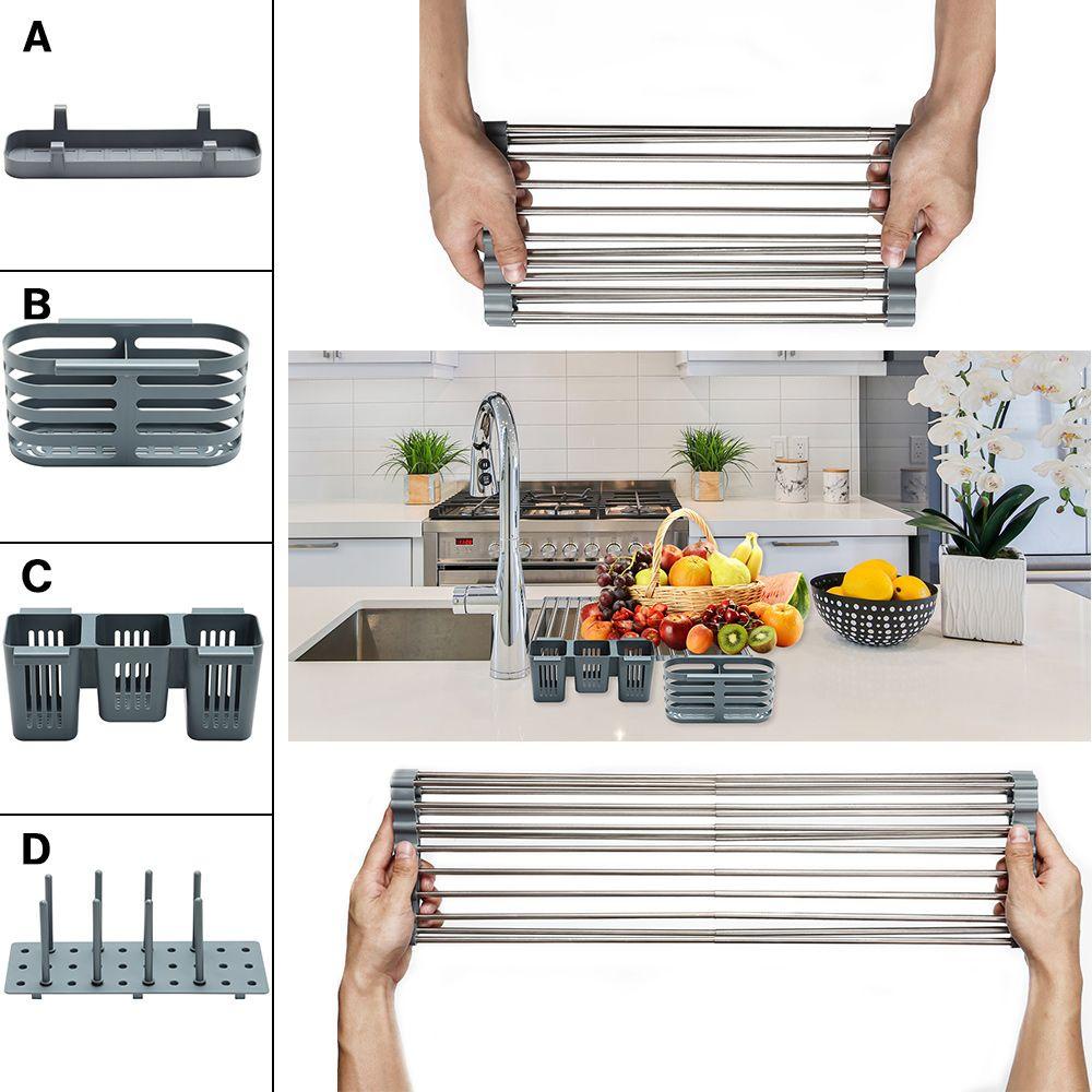 Solighter Sink Drain Rack Portable Pembersih Sayur Stainless Steel