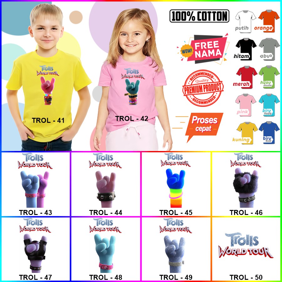 Baju Kaos ANAK DAN DEWASA TROLLS COUPLE (FREE NAMA)