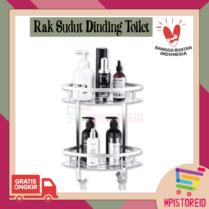 Rak Sudut Dinding Toilet Kamar Mandi WC multifungsi Alumunium terdiri dari 2 Susun dengan kualitas h