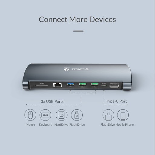 Type-c Thunderbolt 3 to displayport dp Usb-A 3.0 3.1 Sd card rj45 lan usb-c pd converter Orico 8in1 40Gbps 8k 4k gigabit 60w Tb3-s1 tb3s1