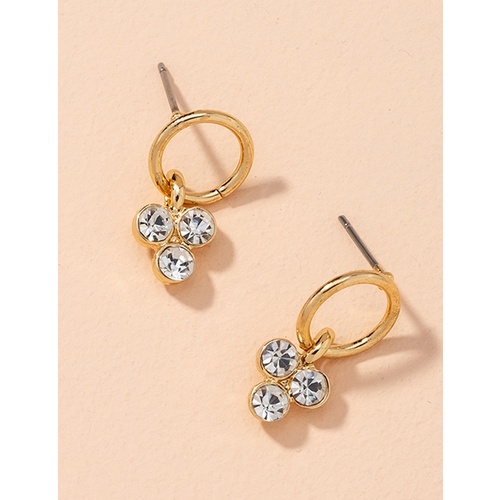 LRC Anting Tusuk Fashion Golden Diamond Geometric Round Alloy P60497