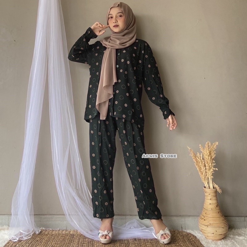 (COD) One Set Rayon Polka Ring | Piyama Rayon | Pajamas Katun Rayon | Setelan Rayon Wanita | Baju Tidur Wanita Dewasa | Lengan Panjang Pendek Jumbo | Motif Trendy | Best Seller-6