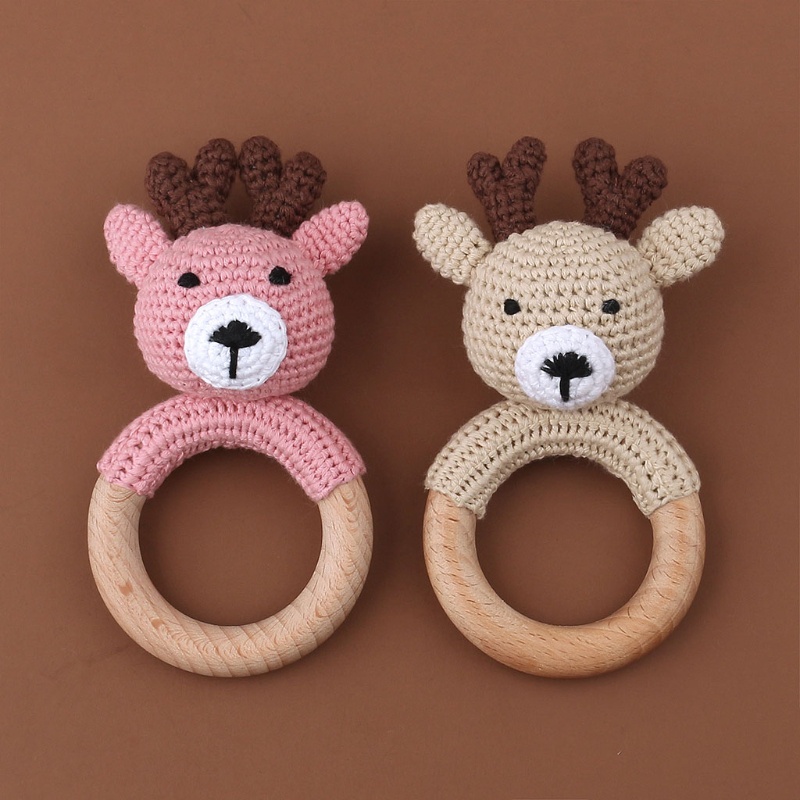 Mary Mainan Rattle Teether Bentuk Rusa Bahan Kayu Untuk Bayi