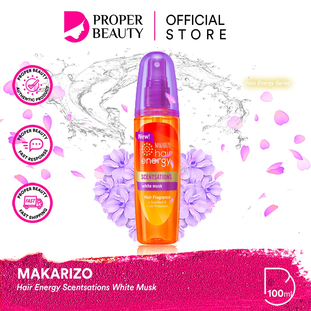 MAKARIZO Hair Energy Scentsations White Musk Indonesia / Hair Fragrance 30ml 100ml / ScenTech-F UV Protection Vitamin / Parfum Rambut Parfume Spray Mist Minyak Wangi Pewangi Body Badan / Morning Dew Ocean Breeze Cherry Blossoms Blue Coast Fresh Bouquet