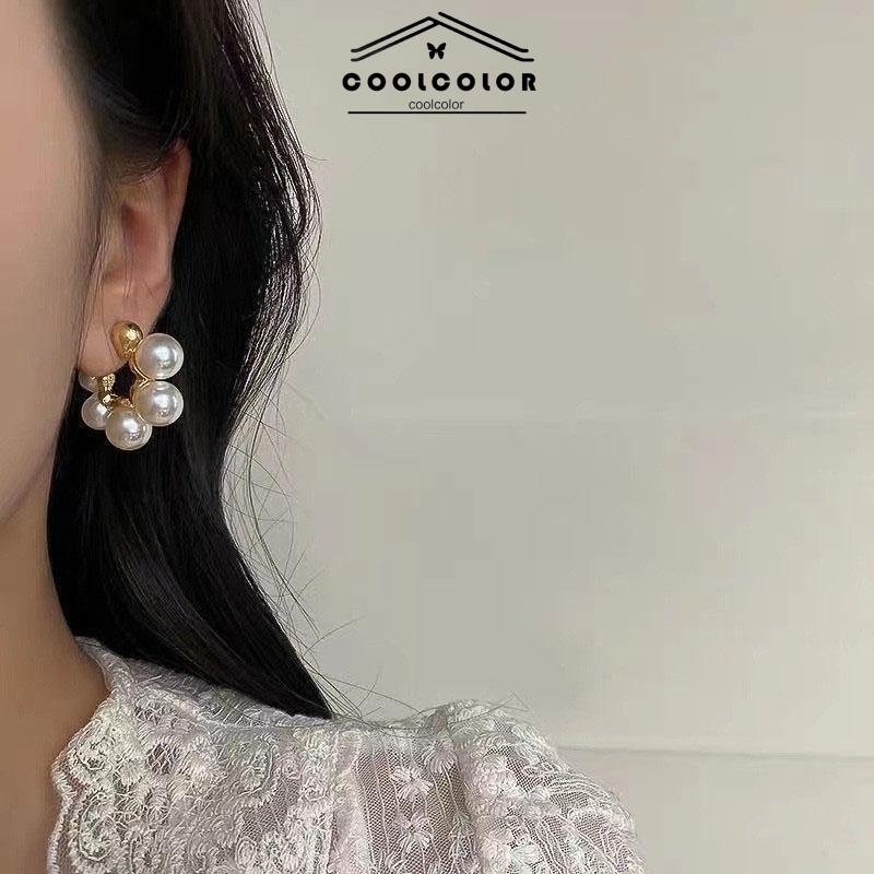 COD❤️1 Pasang Anting Stud Mutiara Pejantan Lingkara Anti Memudar Earrings panjang Aksesoris Wanita Fashion Tusuk Mewah Korea Gaya Rumbai