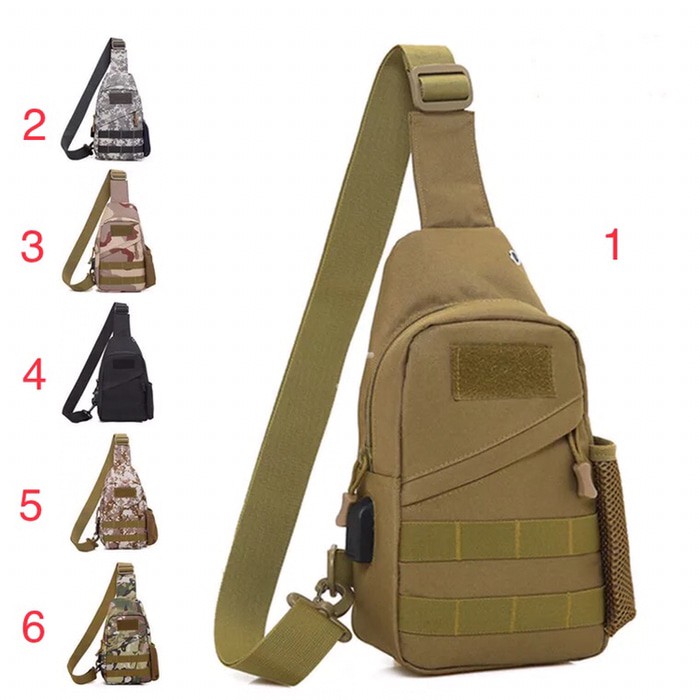 Tas Selempang Pria Sling Bag Tactical Army + USB