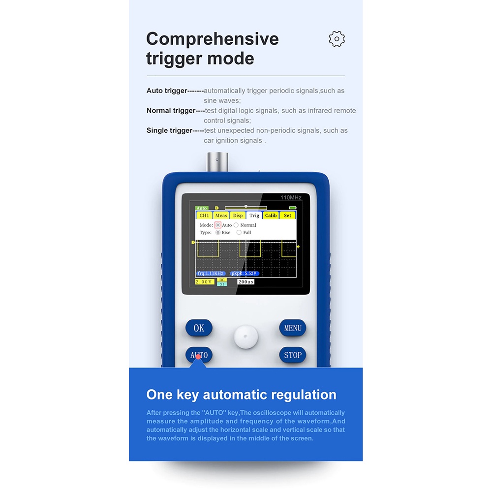 FNIRSI Digital Oscilloscope Handheld Portable 110MHz 500MS/s - 1C15 - Blue