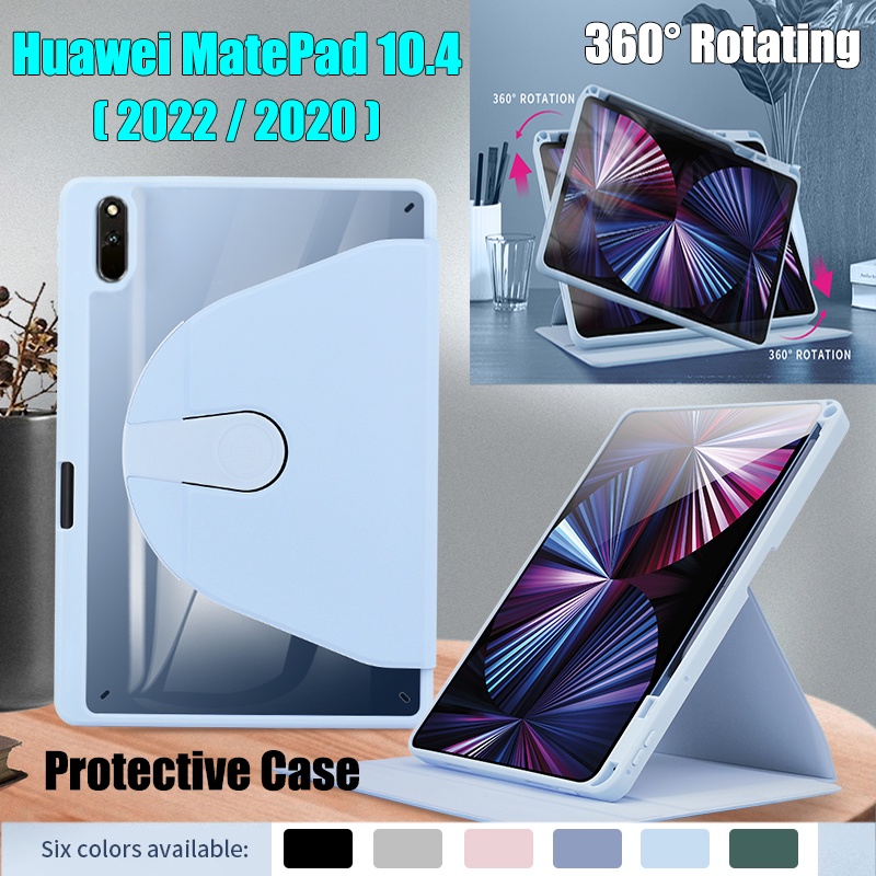 Untuk Huawei MatePad 10.4 (2022.2020) BAH4-W09 BAH4-AL10 BAH3-W09 BAH3-AL00 BAH3-L09 BAH3-W59 Fashion360° Rotating Stand High End Clear Akrilik Flip Case Tablet Penutup Pelindung