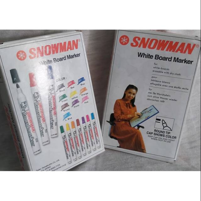 Jual SPIDOL SNOWMAN WHITE BOARD MARKER HITAM BG-12 HARGA 1 KOTAK ISI 12