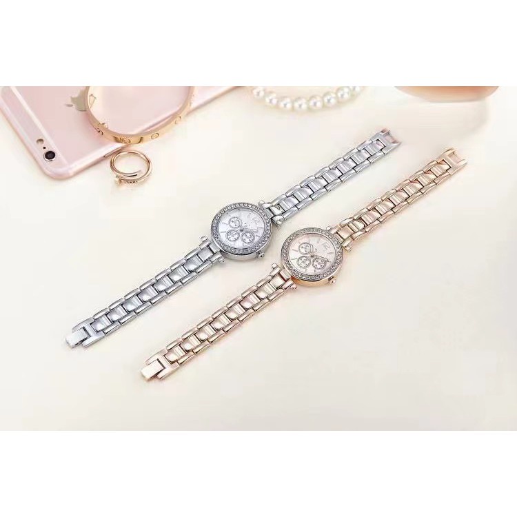 COD Jam Tangan  Fashion Wanita jam Rantai Strap Emas Silver Dial Logam Fashion G15