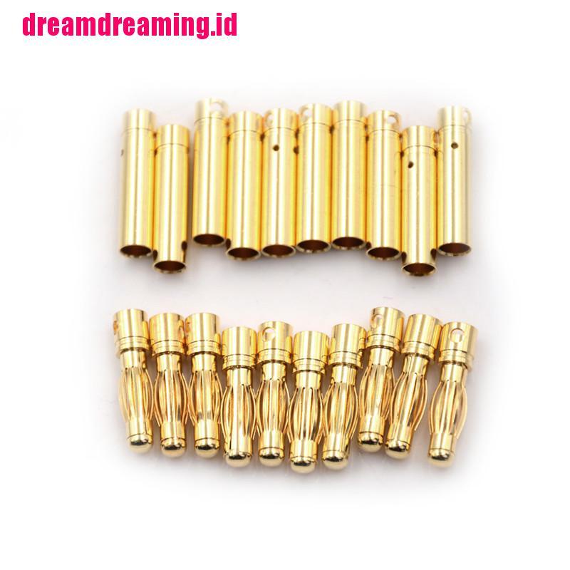 10 Pasang Konektor Peluru Banana Plug 4mm Lapis Emas 4.0mm Untuk RC
