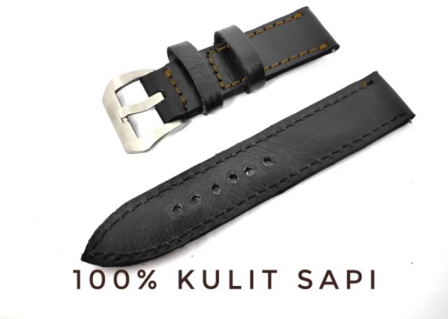 Strap Tali Jam Tangan Kulit sapi Asli hitam benang coklat